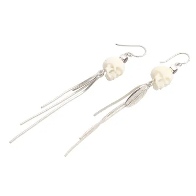 Alternate image for Long Garnet Dangle Earrings with Skull Motif Skull Talisman