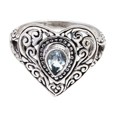 Alternate image for Heart-Shaped Blue Topaz and Sterling Silver Cocktail Ring Azure Heart