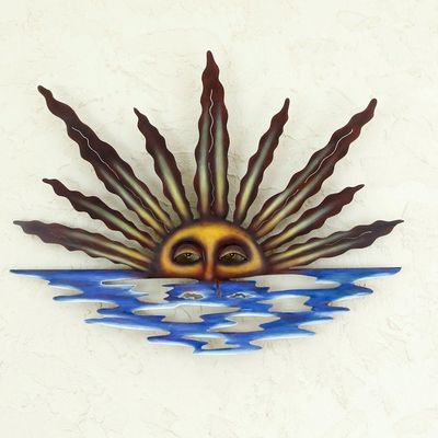 Alternate image for Artisan Crafted Mexican Sun and Moon Steel Wall Art Sunset in Sayulita