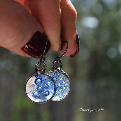 Alternate image for Handcrafted Fused Glass Drop Earrings, Blue Mermaid Kiss Dangles