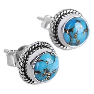 Alternate image for Sterling Silver Composite Turquoise Stud Earrings Cool Aqua Radiance