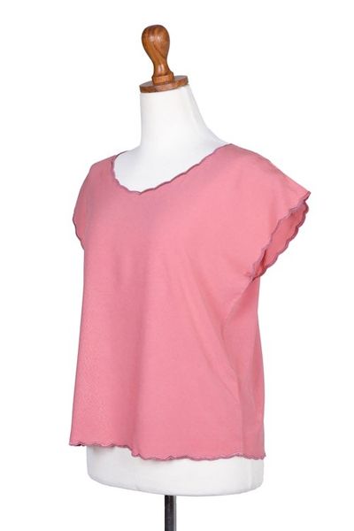 Alternate image for Embroidered Short-Sleeve Pink Rayon Blouse from Bali Timeless in Rose