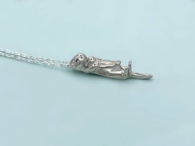 Alternate image for Silver Otter with Baby Necklace