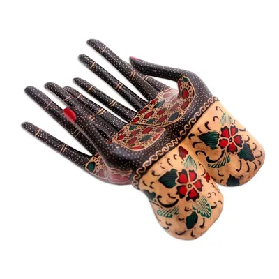 Alternate image for Floral Batik Wood Ring Holder from Java Beautiful Hands