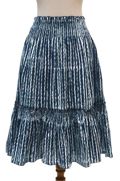 Alternate image for Hand Crafted Cotton Batik Skirt Ocean Wave