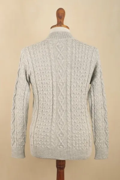 Alternate image for Mens 100 Alpaca Pullover Sweater With Braid Pattern Grey Braids