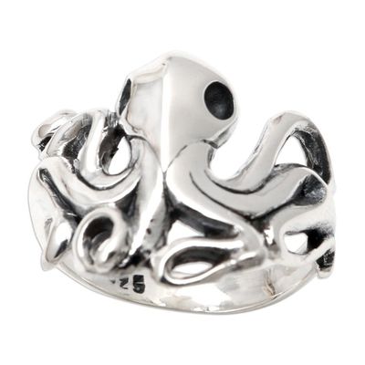 Alternate image for Hand Made Sterling Silver Octopus Ring Octopus Friend