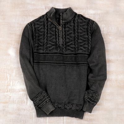 Alternate image for Mens Stone Washed Cotton Pullover Sweater Stylish in Charcoal