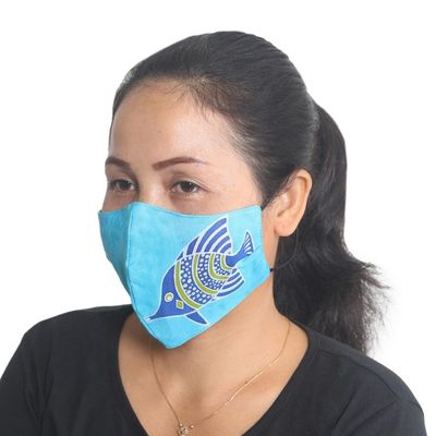 Alternate image for 3 Handmade Rayon Batik Fish Cotton 2-Layer Face Masks Balinese Fish