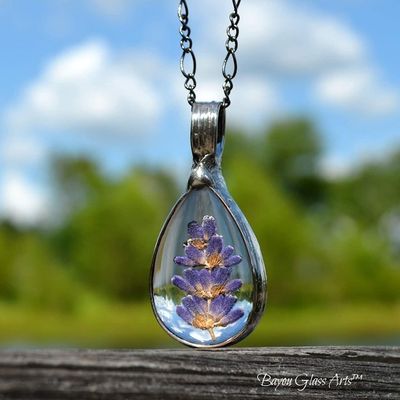 Alternate image for Teardrop Lavender Flower Glass Pendant Necklace