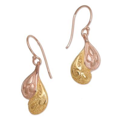 Alternate image for Rose Gold Plated Sterling Silver Dangle Earrings from Bali Rosy Paisleys