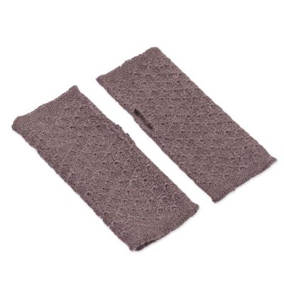 Alternate image for Patterned 100 Baby Alpaca Fingerless Mitts in Chestnut Passionate Pattern in Chestnut