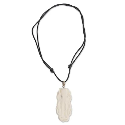 Alternate image for Handcarved Bone Octopus Pendant Necklace made in Indonesia Great Octopus