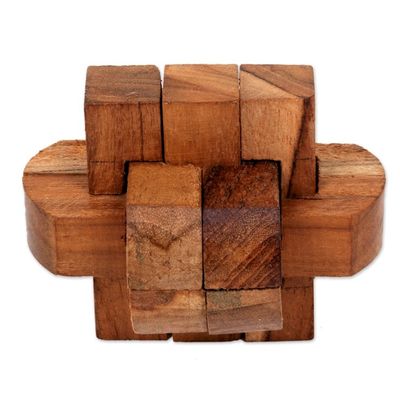 Alternate image for Artisan Crafted Upcycled Teak Wood Puzzle from Java Focus
