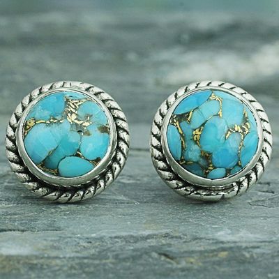 Alternate image for Sterling Silver Composite Turquoise Stud Earrings Cool Aqua Radiance