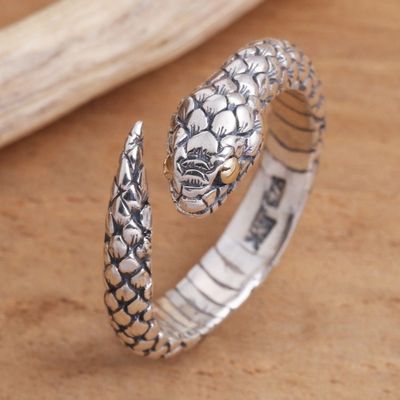 Alternate image for Realistic Sterling Silver Snake Wrap Ring Earth Serpent