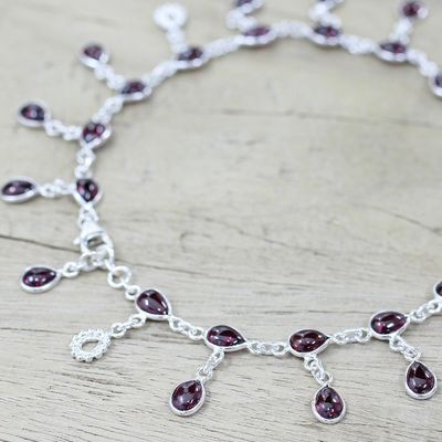 Alternate image for Hand Made Garnet Sterling Silver Charm Anklet India Starry Allure in Red