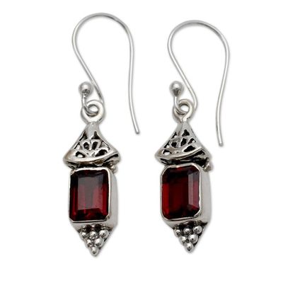 Alternate image for Handcrafted Indian Sterling Silver and Garnet Earrings Red Lantern