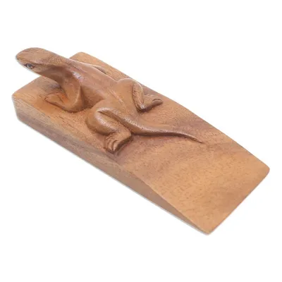 Alternate image for Hand Carved Suar Wood Lizard Door Stopper in Brown from Bali Handy Gecko in Brown