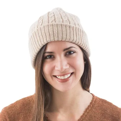 Alternate image for Unique Womens Alpaca Wool Solid Knit Hat Tan Mountain Roads