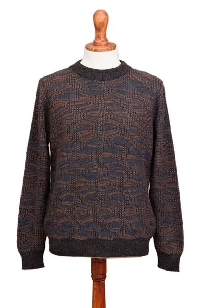 Alternate image for Azure and Sunrise Mens 100 Alpaca Pullover from Peru Nasca Labyrinth