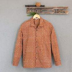 Image for Russet and Salamander Geometric Batik Cotton Shirt for Men Denpasar Gentleman in Russet