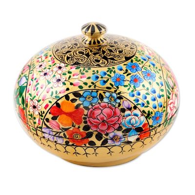 Alternate image for Round Lidded Floral Decorative Box Kashmir Cache
