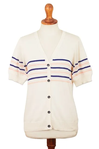 Alternate image for Cotton Blend Short Sleeve Striped Cardigan from Peru Desert Sunrise