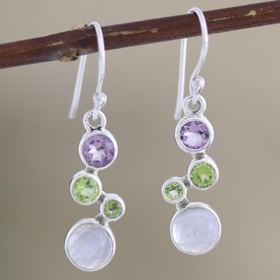 Alternate image for Peridot and Rainbow Moonstone Dangle Earrings Sparkling Path