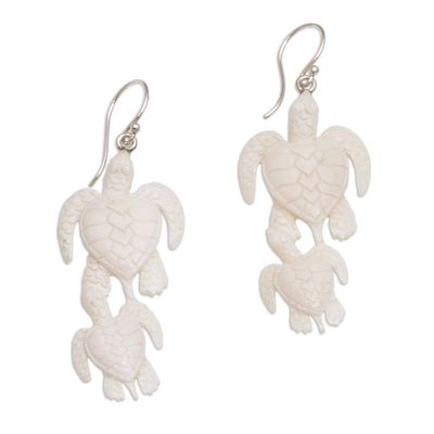 Alternate image for Handcrafted Bone Sea Turtle Dangle Earrings from Bali Sea Turtle Bond