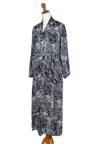 Alternate image for Mens Black Batik Patterned Robe Midnight Stars