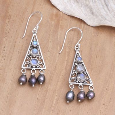 Alternate image for Sterling Silver Pearl and Rainbow MoonstoneEarrings Mountain Top