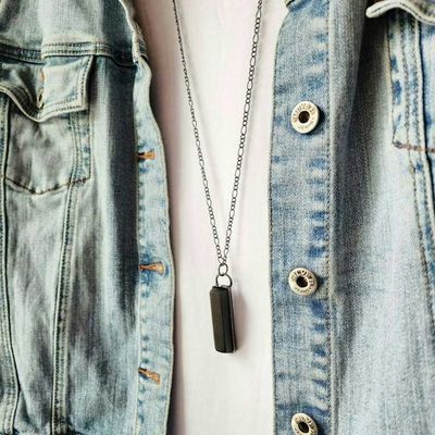 Alternate image for Antique Ebony Piano Key Pendant, Half Note, Long Adjustable Necklace Chain