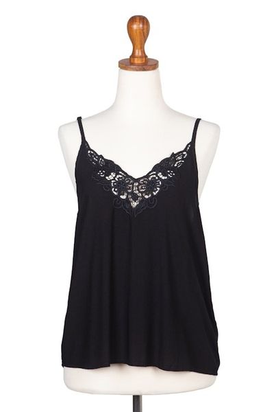 Alternate image for Floral Embroidered Rayon Tank Top in Onyx from Bali Onyx Kerawang