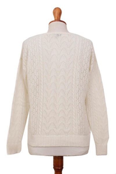 Alternate image for Cable Knit Baby Alpaca Blend Pullover in Ivory from Peru Warm Charm