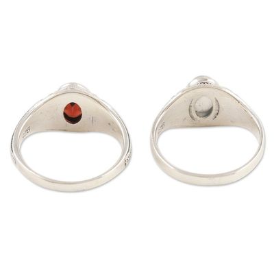 Alternate image for Pair of Sterling Silver Gemstone Cocktail Rings from India Second Times the Charm