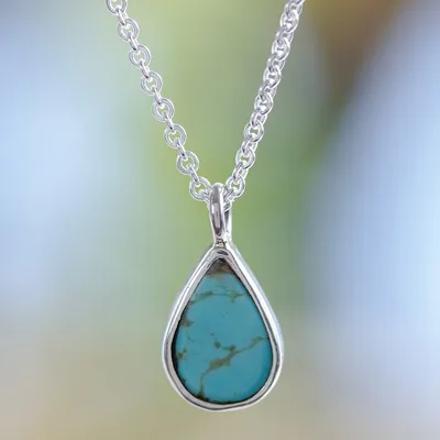 Alternate image for Taxco Sterling Silver Natural Turquoise Teardrop Necklace Heavens Tears