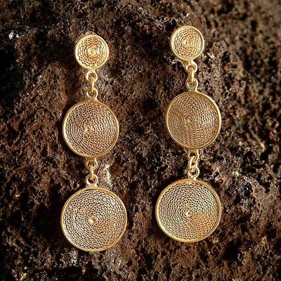 Primary image for Gold Plated Earrings 21k on 925 Silver Filigree Starlit Suns