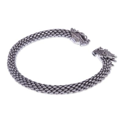 Alternate image for Dragon Themed Unisex Sterling Silver Cuff Bracelet Double Dragons