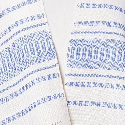 Alternate image for Hand Woven All Cotton Rebozo in Blue and Off-White Oaxacan Rhythm in Sapphire