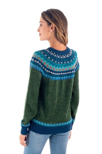 Alternate image for 100 Alpaca Green Yoke Cardigan From Peru Andean Forests