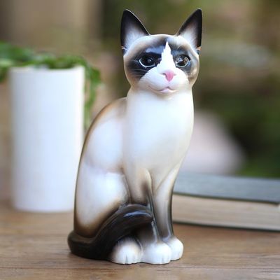Primary image for Realistic Hand Painted Wood Cat Statuette Elegant Cat