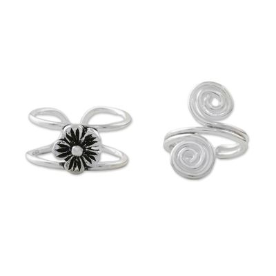 Alternate image for Floral Sterling Silver Ear Cuffs from Thailand Flower and Spiral