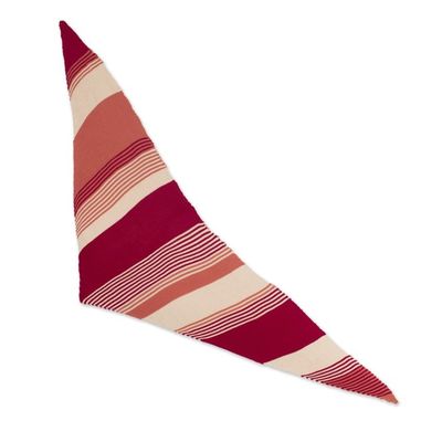 Alternate image for Red Salmon Cotton Blend Scarf Hand-Knit in Triangle Shape Spectacular Sunset