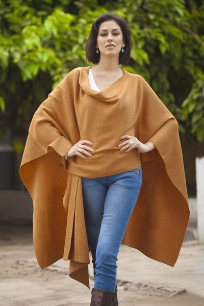 Primary image for Knit Alpaca Blend Ruana in Sunrise from Peru Elegant Fashion in Sunrise