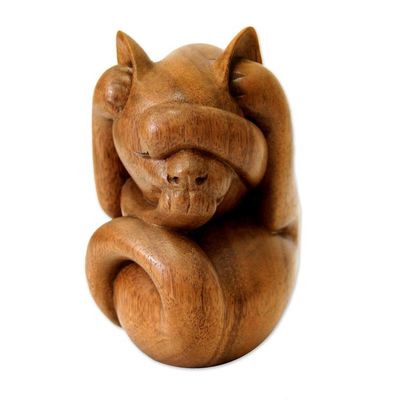 Alternate image for Indonesian Wood Yoga Sculpture Yogi Cat