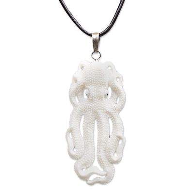 Alternate image for Handcarved Bone Octopus Pendant Necklace made in Indonesia Great Octopus