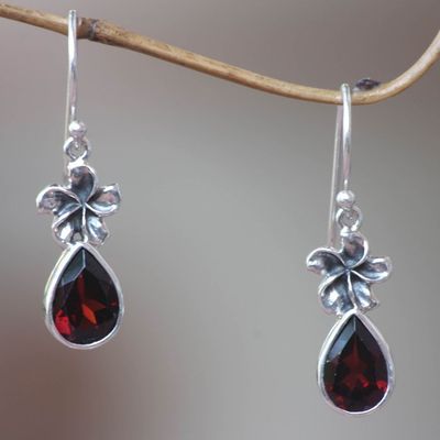 Primary image for Garnet Floral Earrings from Indonesia Plumeria Dew