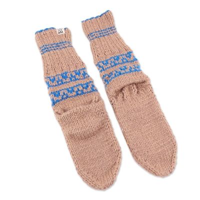 Alternate image for Hand-Knit Geometric Patterned Thick Slipper Style Socks Chai Tea