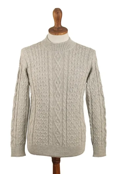 Alternate image for Mens 100 Alpaca Pullover Sweater With Braid Pattern Grey Braids
